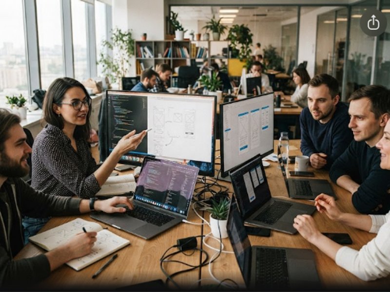 Команда специалистов Докс Яндекс работает над проектом в офисе при естественном освещении